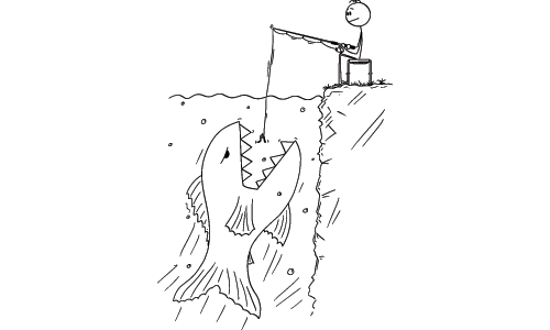 Illustration of Fisherman Catching Big Fish