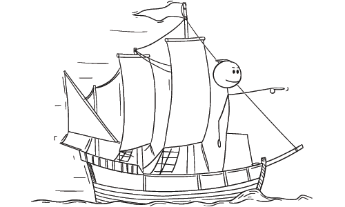 Illustration of Leader Standing on Bow of Sailing Ship