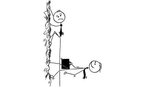 Illustration of Climber Encountering Partner with Unique Skills