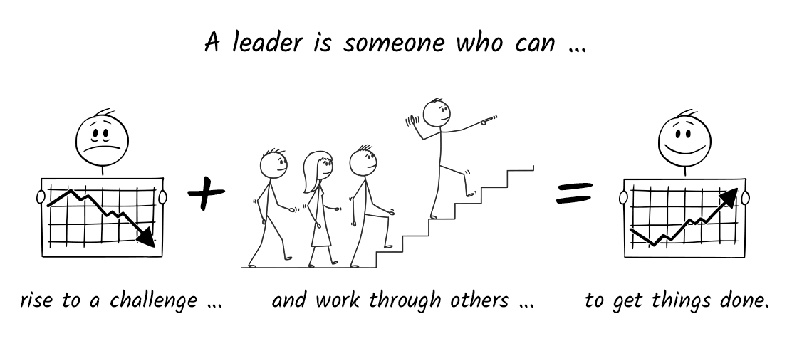 Illustration of Leader Rising to a Challenge and Working Through Others to Get Things Done