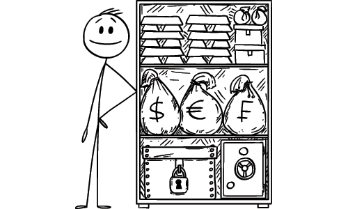 Illustration of a Manager Standing Next to a Vault