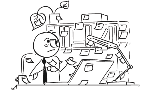Illustration of Manager with Sticky Notes All Over Office