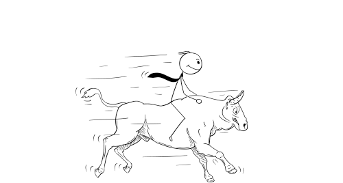 Illustration of Manager Riding Wall Street Bull